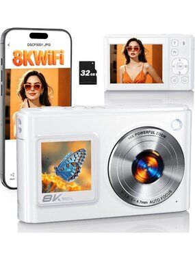 8K Digital Camera for Kids - 96MP WiFi Dual Screen, Perfect for Photography